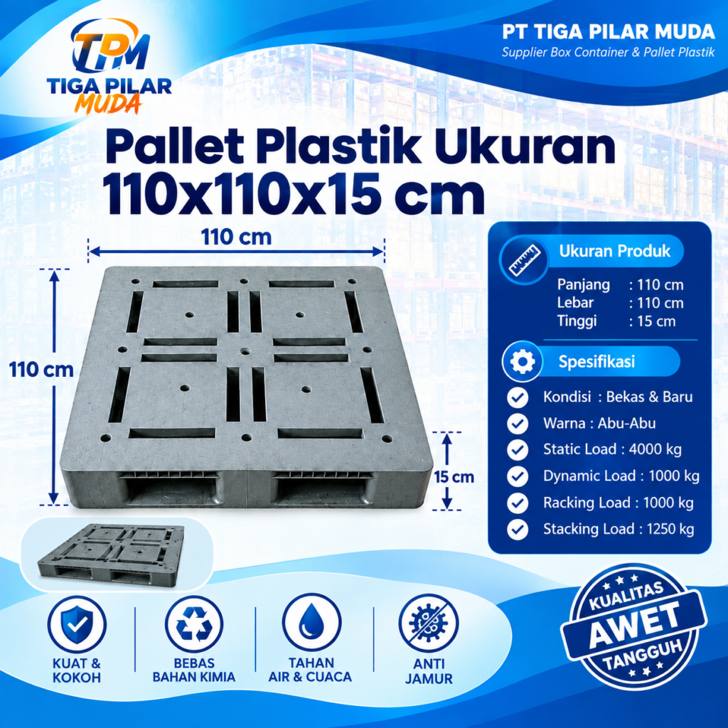 pallet plastik ukuran 110x110x15 cm